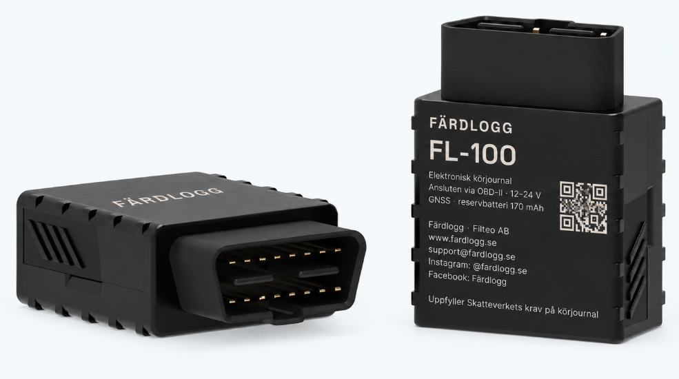 Färdlogg FL-100, the unit that plugs into the car's OBD socket